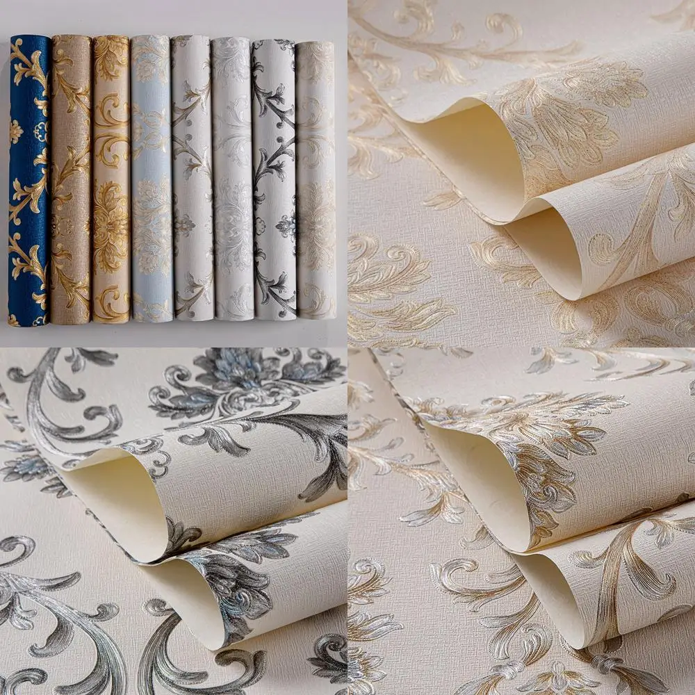 

Deep Blue 3D European Style Large Flower Wallpaper for Living Room Dining Room Hotel Guesthouse Luxury Embossed Waterproof