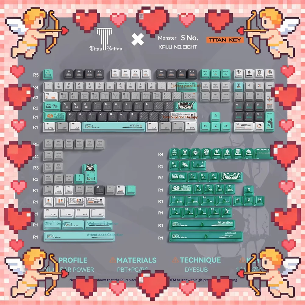 TITANNATION Monster 8 PC Keycaps Nuclear Power Transmission Keyboard Keycaps Nightmare Bee ev63 ace68 For PC Accessories Gifts