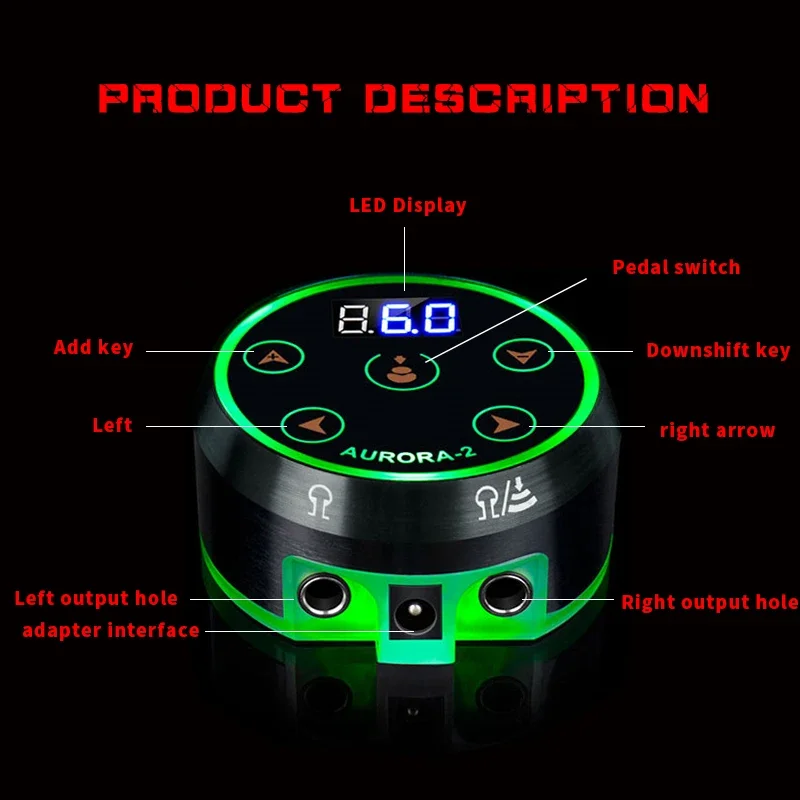 Aurora 2 Tattoo Power Supply Upgrade Digital LCD Power With Adaptor for Coil & Rotary Tattoo Gun Machines Dual Input Power view 6