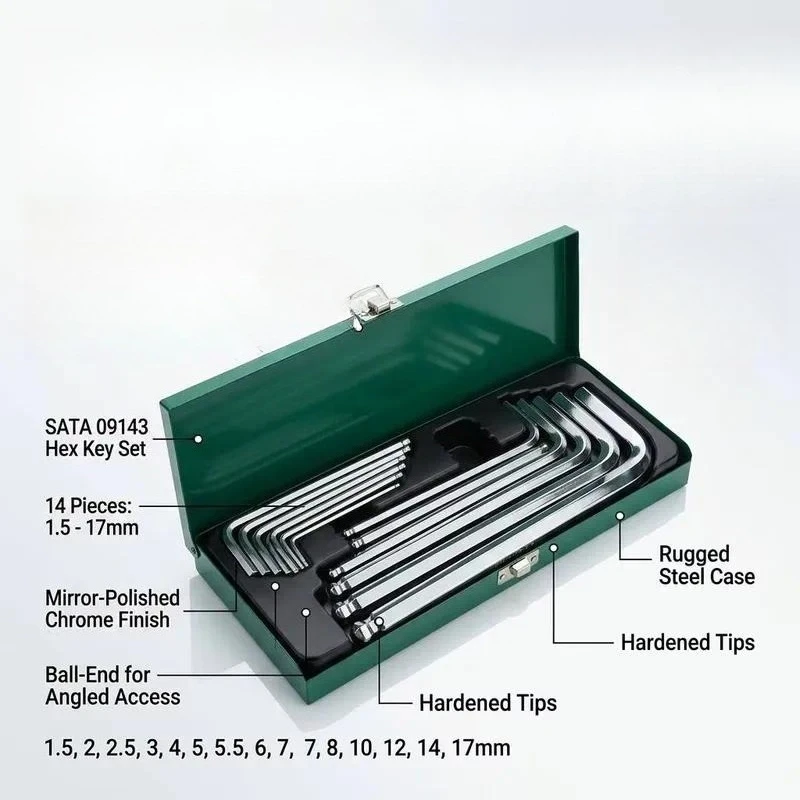 Industrial Grade Metric  14 Piece Extended Hex Wrench Set 4 Sets Per Box 8 Sets Per Box