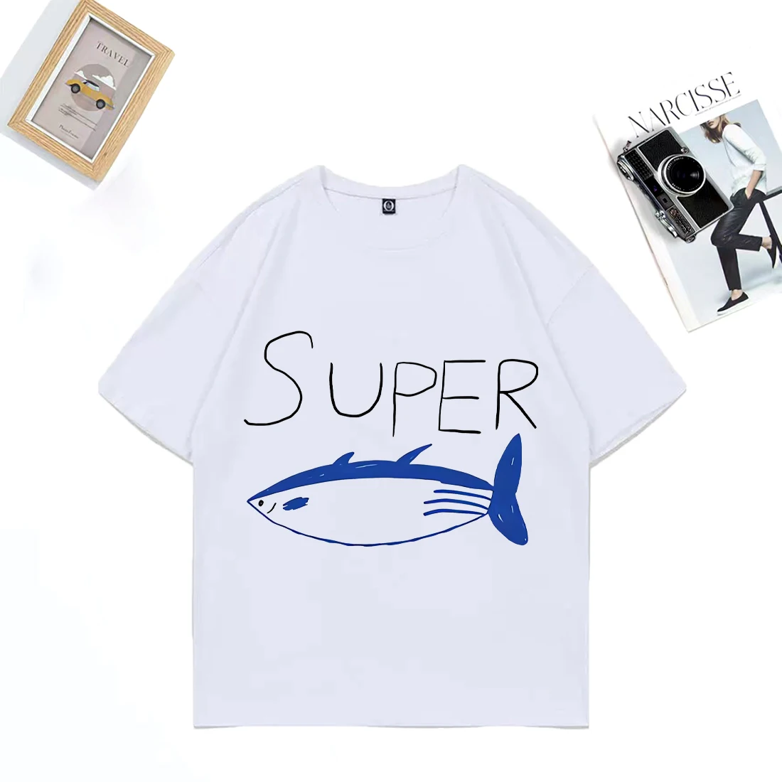 

Funny Jin Super Tuna Fish T Shirts Men Women ' s vintage Hip Hop streetwear Oversized T-shirt Cotton short sleeve O-Neck T Shirt
