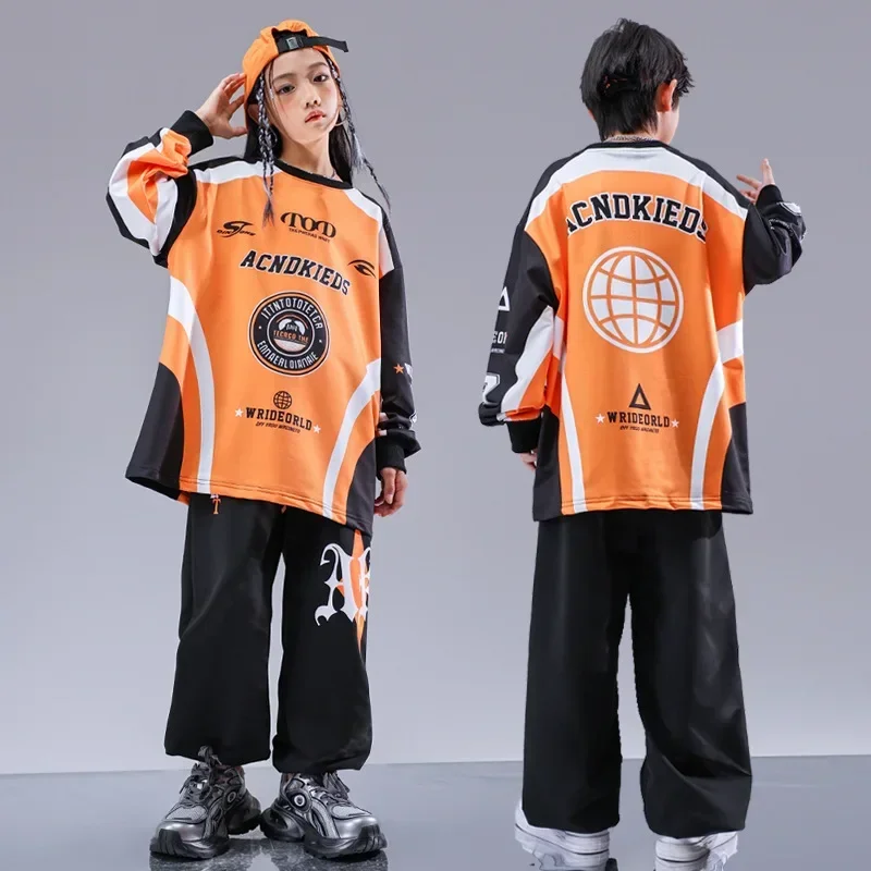 Boys Girls Teenage Streetwear Hip Hop Sport Sweatshirt Pant Sets Children Tracksuit Kids T-shirt Trousers Dance Clothes Costumes