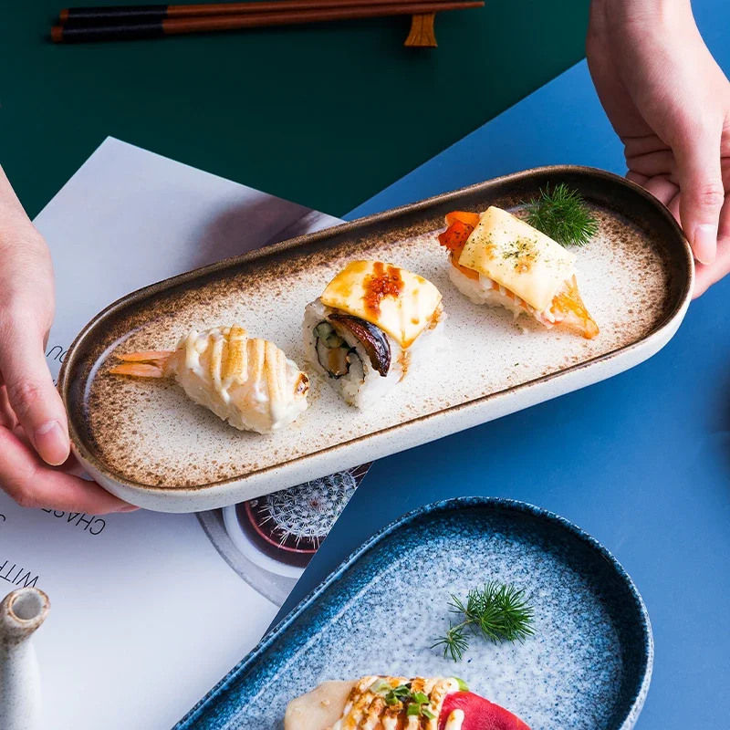 LingAo-Bandeja de cerámica creativa para sushi, plato de pescado