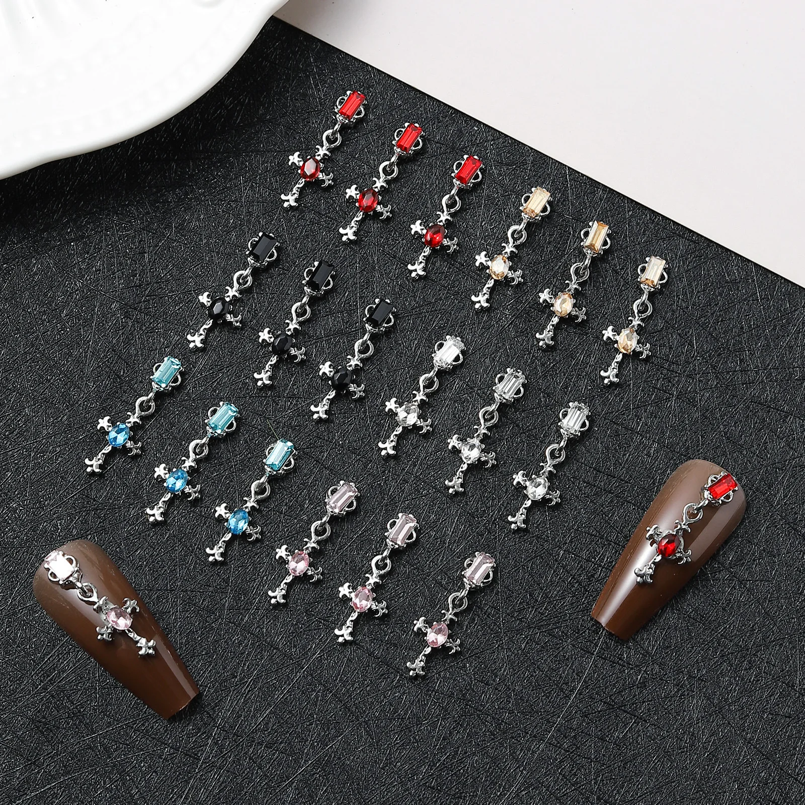 5pcs miniso colorful cross cartoon nail charms for diy nail making cute mini metal nail art decoreation