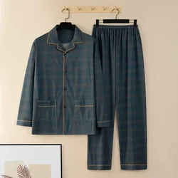 Men's Comfortable Plaid Pajama Set Long Sleeve Shirt & Elastic Waist Pants Loose Fit Loungewear