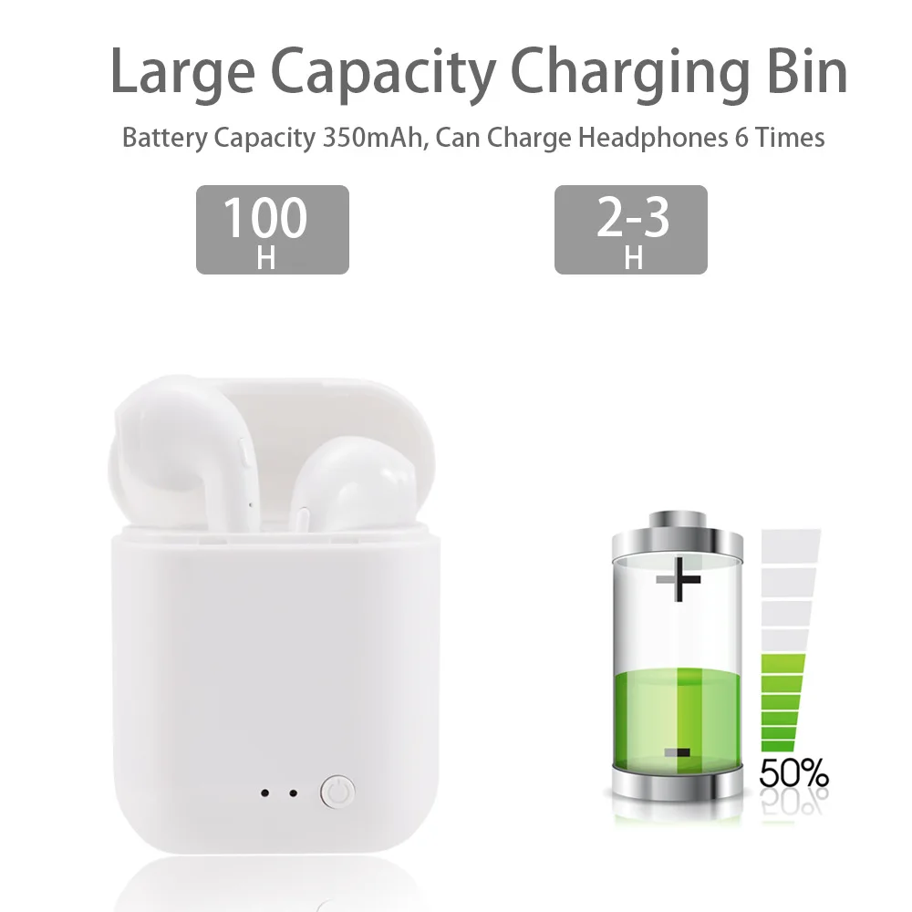 새로운 미니 i7s TWS 무선 헤드폰 블루투스 5.0 이어폰 i7 TWS 스포츠 이어 버드 핸즈프리 마이크 충전 박스 헤드셋, 색상 화이트/블랙/블루/핑크/옐로우