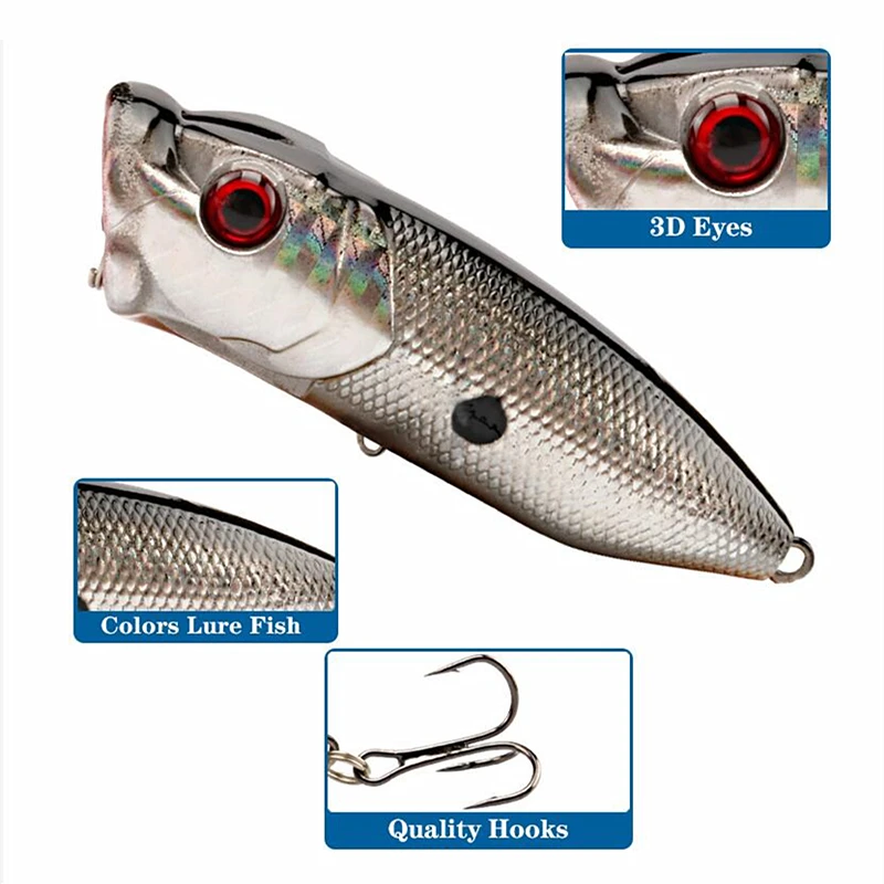 1Pc Popper Fishing Lures 7cm 12g Floating Hard Artificial Bait Wobblers Crankbait Bass Pike Pesca Japan Carp Fishing Tackle