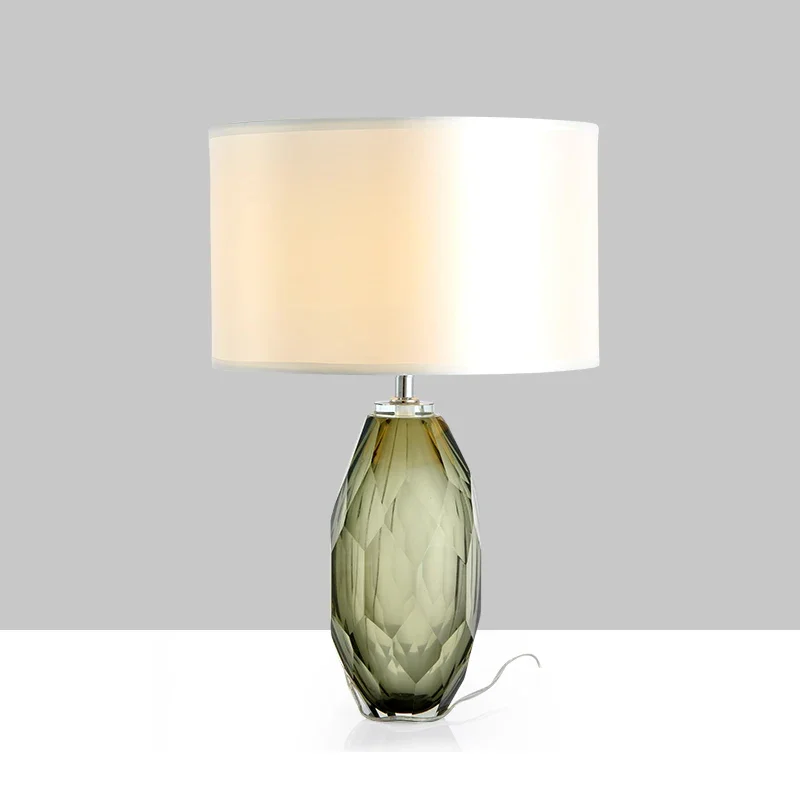 

~Light Luxury Bedroom Bedside Glass Table Lamp Personality Creative Study Office Living Room Cloth Cover Lamp