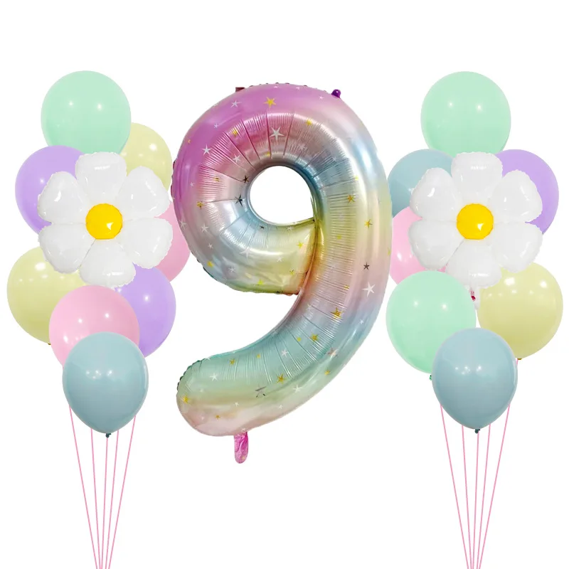 1 세트 40 인치 그라디언트 레인보우 디지털 데이지 테마 풍선 세트 생일 파티 크리스마스 장식 웨딩 베이비 샤워 호의