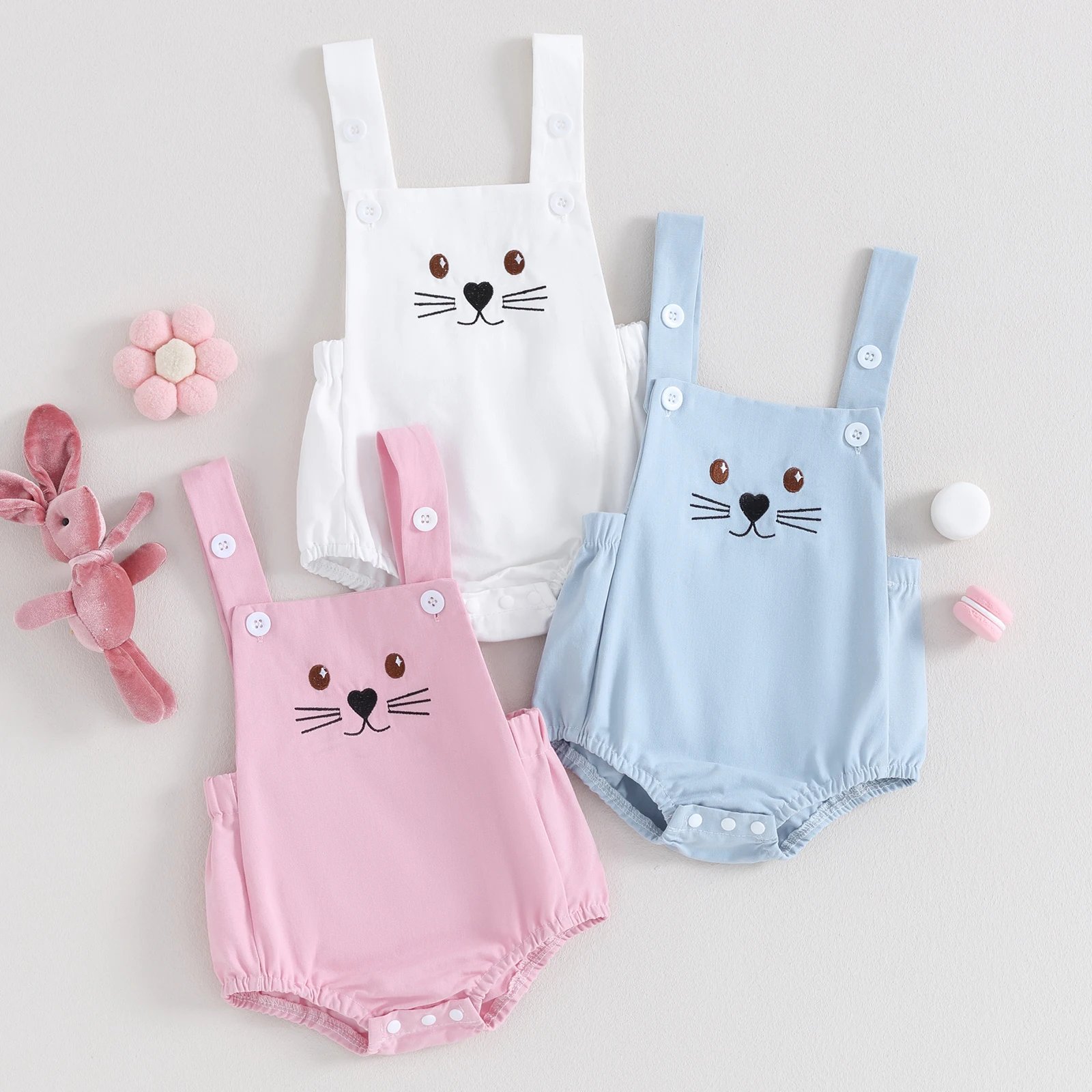 

Baby Girl Overalls Summer Bunny Print Sleeveless Romper Jumpsuit for Newborn Toddler Cute Clothes