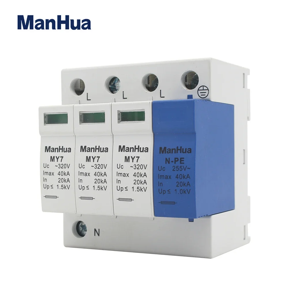 

ManHua Lightning Protection AC SPD 20KA-40KA Съемные аксессуары 4P ~ 320V Сетевой фильтр для дома