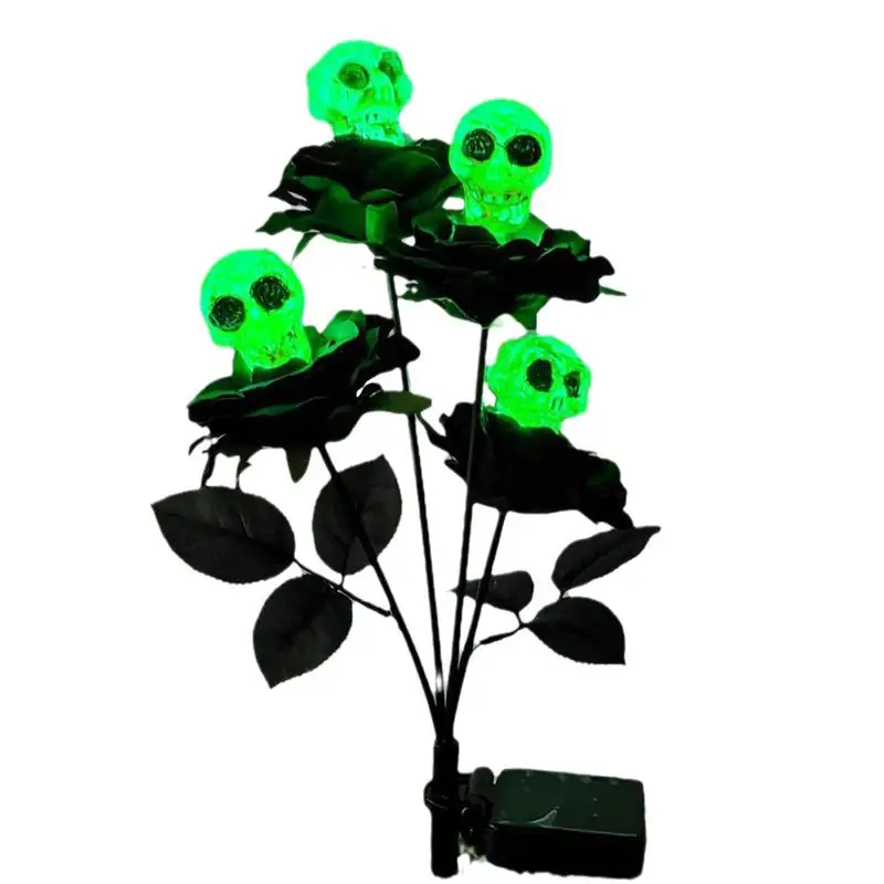 Animated Green Rose Skull Lamp Halloween Skull Light Outdoor Scary Skull Haunted Graveyard Halloween Frightening Stake Lights