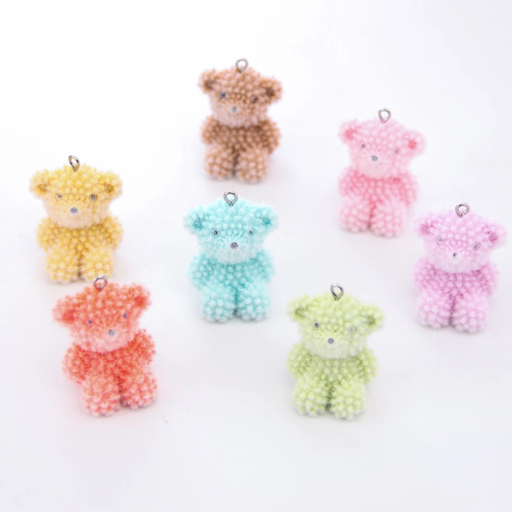 20PCS 3D Flocking Macaron color durian bear Charms Dolls Pendant  for Keychain Jewelry Making DIY Handmade Accessories Wholesale