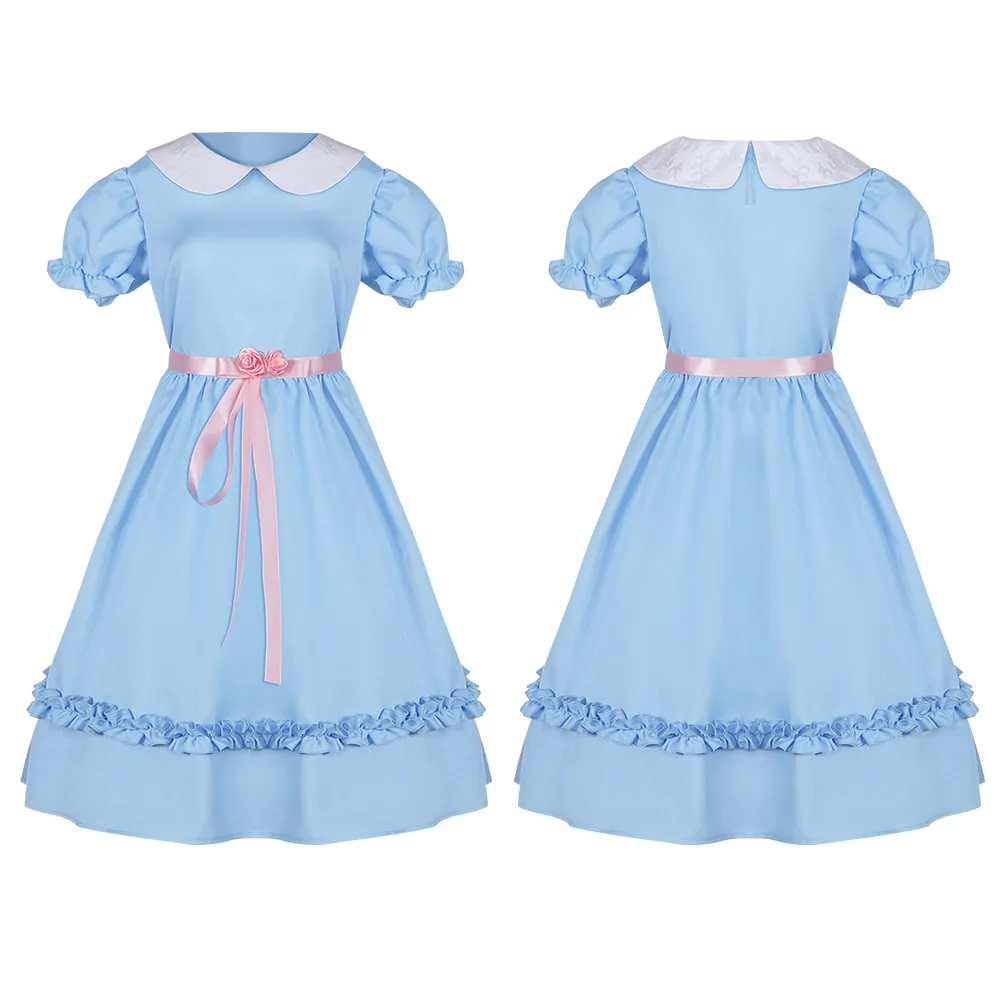 Twin sisters Horror Movie Role Play Costume Blue Dress Girl Halloween Role Play Twin Costume