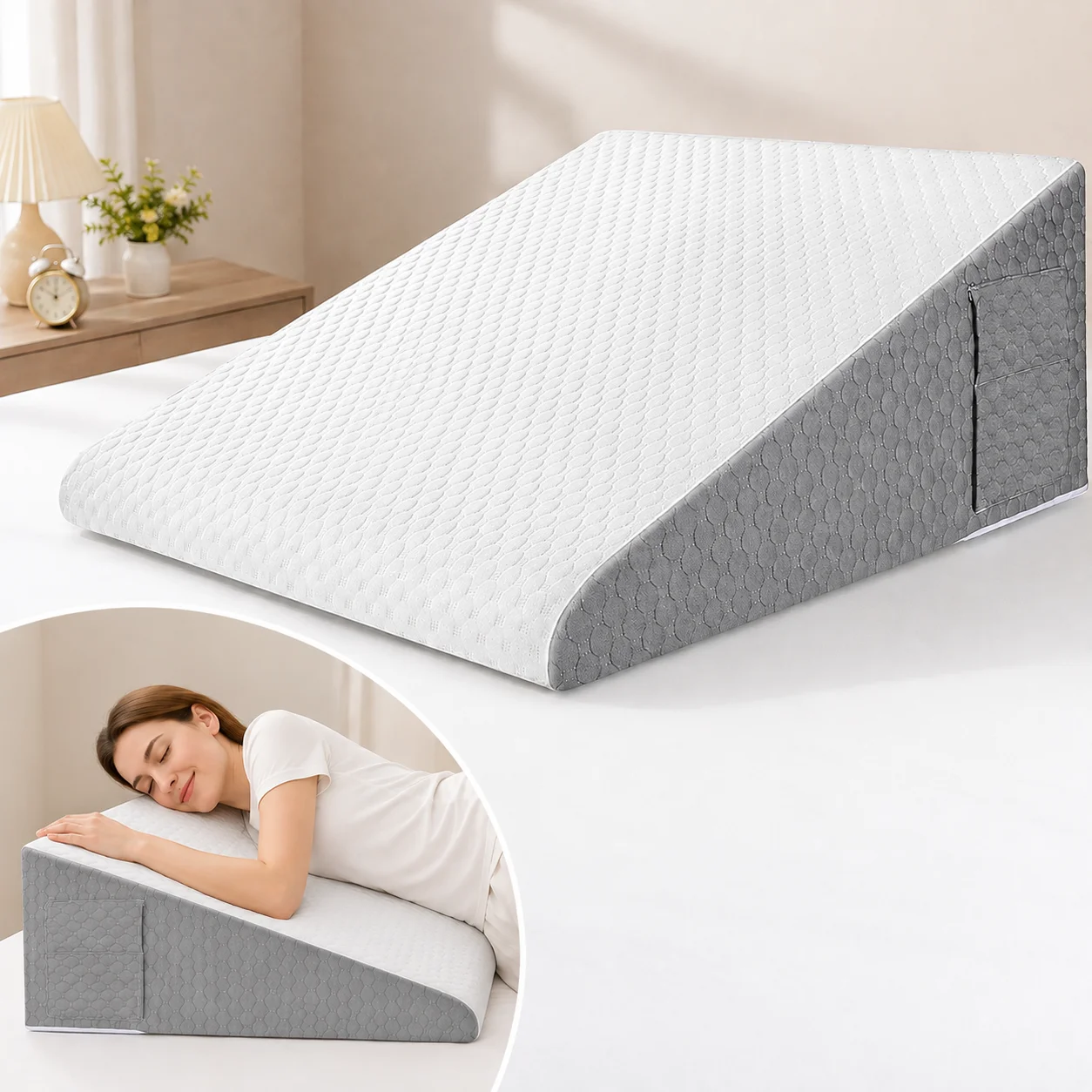 Memory Foam Wedge Triangle Pillow Removable Washable Cover For Sleeping Back Pain Relief Acid Reflux Rest Reading Support Pillow