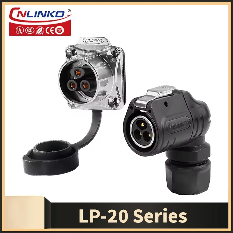 

CNLINKO LP20 90 ° Угловая заглушка, водонепроницаемый промышленный разъем IP68, полуметаллическая пайка, безопасная блокировка, 2000 раз механическая жизнь