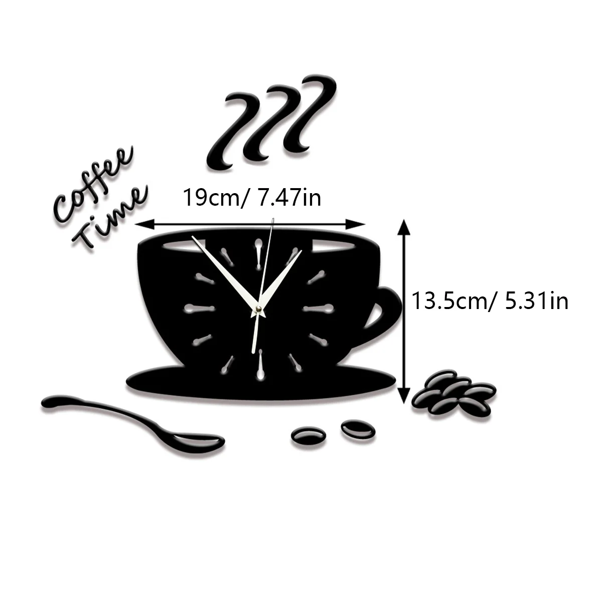3D Coffee Cup Wall Clock Black Acrylic DIY Modern Timepiece for Kitchen Home Decor Hollow Numeral Living Room Bedroom Decoration