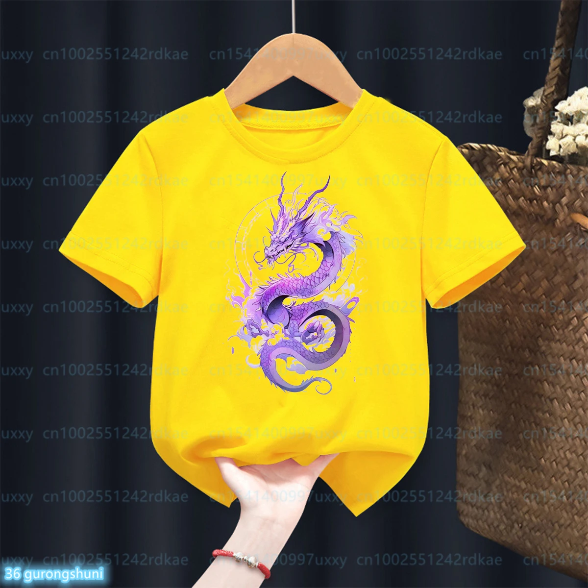 

T-Shirt For Boys Cool Dragon Anime Print Tshirts Fashion Trend Boy Yellow O-Neck Tshirts Tops Cute Baby Boy T Shirt Wholesale