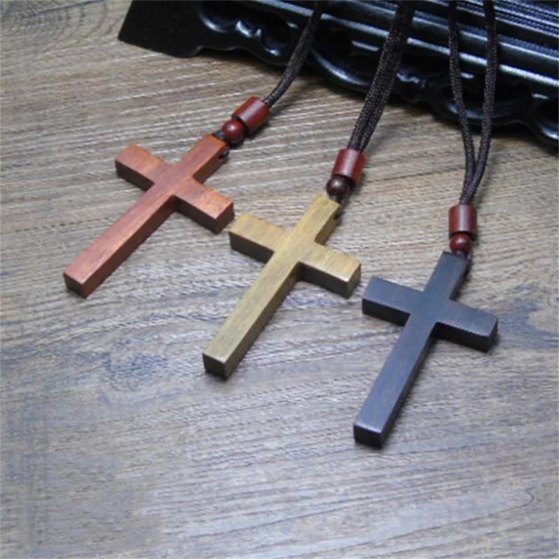 1 PCS Black Sandalwood Ebony Cross Necklace For Men Jewelry Lady Jesus Cross Penadnt Women Choker Bijou Male Wood Rope Necklaces