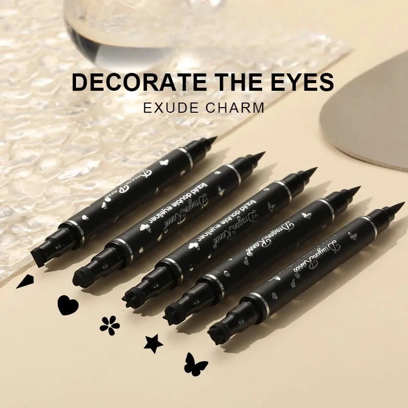 Klasyczny eyeliner w pisaku z podwójną końcówką, wodoodporny, nie rozmazuje się, dla początkujących, w kształcie serca, w kolorze śliwkowym, do zdobienia oczu, hurtowo.