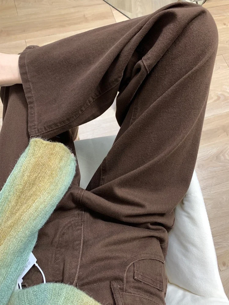 

High Waist Wide Leg Brown Denim Jeans Women's Loose Fit Straight Casual Trousers Autumn Winter plus Size Slimming Pants