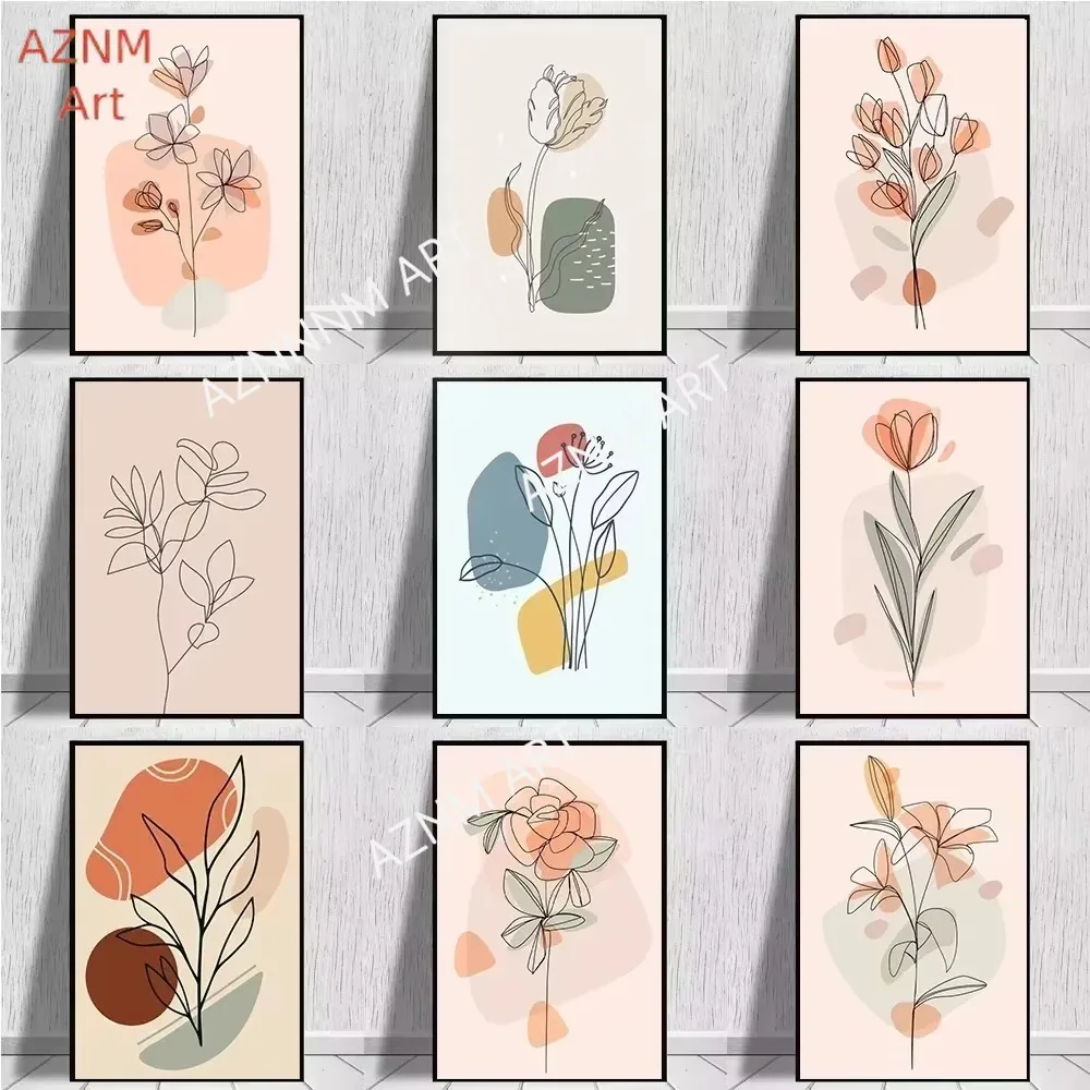 1PC ，Prints Poster Canvas Painting Modern Wall Art Watercolor Abstract Wildflower Flower Pink Pictures Living Room Bedroom Home