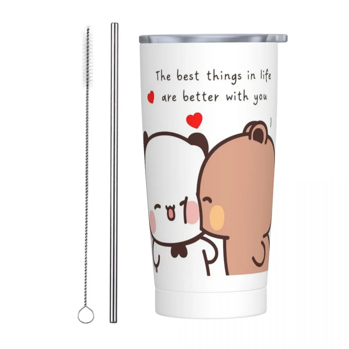 Peach And Goma Bubu Dudu Balloon Stainless Steel Tumbler Vacuum Insulated Mug Thermal Cold Cups Straw With Lid 20oz