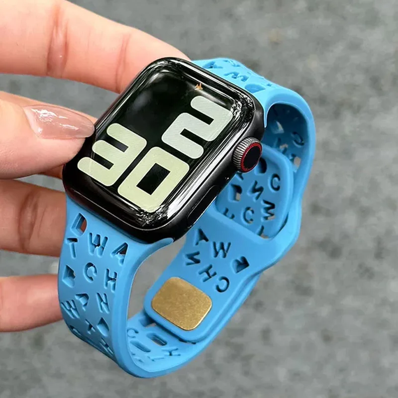 Letter Silicone Strap For Apple Watch Band 46mm 45mm 44mm 42mm 41mm 40mm Soft Sport Bracelet For iWatch Ultra 3 2 49mm SE4 3 2