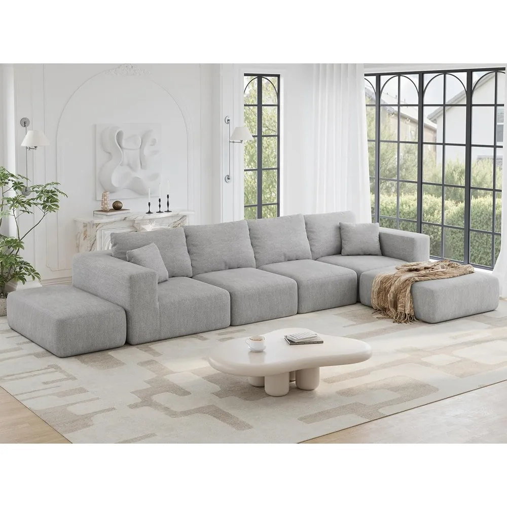 

152'' Modern Boneless Couch, Oversized 2-in-1 Modular Sectional Sofa Bed, Extra Deep Seat Upholstery Cloud Couch, Customized