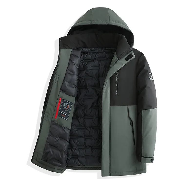 2026 Winter Long Parka Men Outdoor Hooded Coat Windproof Cotton-padded Casual Thickened Removable hood Jacket Patchwork Color