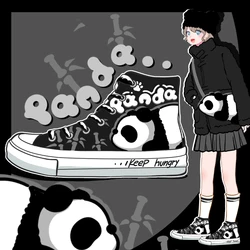 Amy and Michael Cute Cartoon Panda Canvas Shoes Female Girls Students High Top Casual Athletic Sneakers Woman Vulcanize Shoes