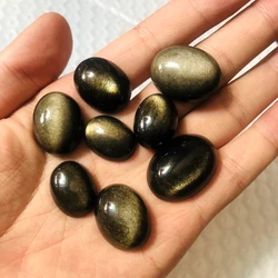 PANGEM-Promotion!5Pcs/Pack Mixed Free Size Natural Golden Obsidian Beads Cabochons,Cat's Eye Gemstone Cabochon Ring Face,15-26mm