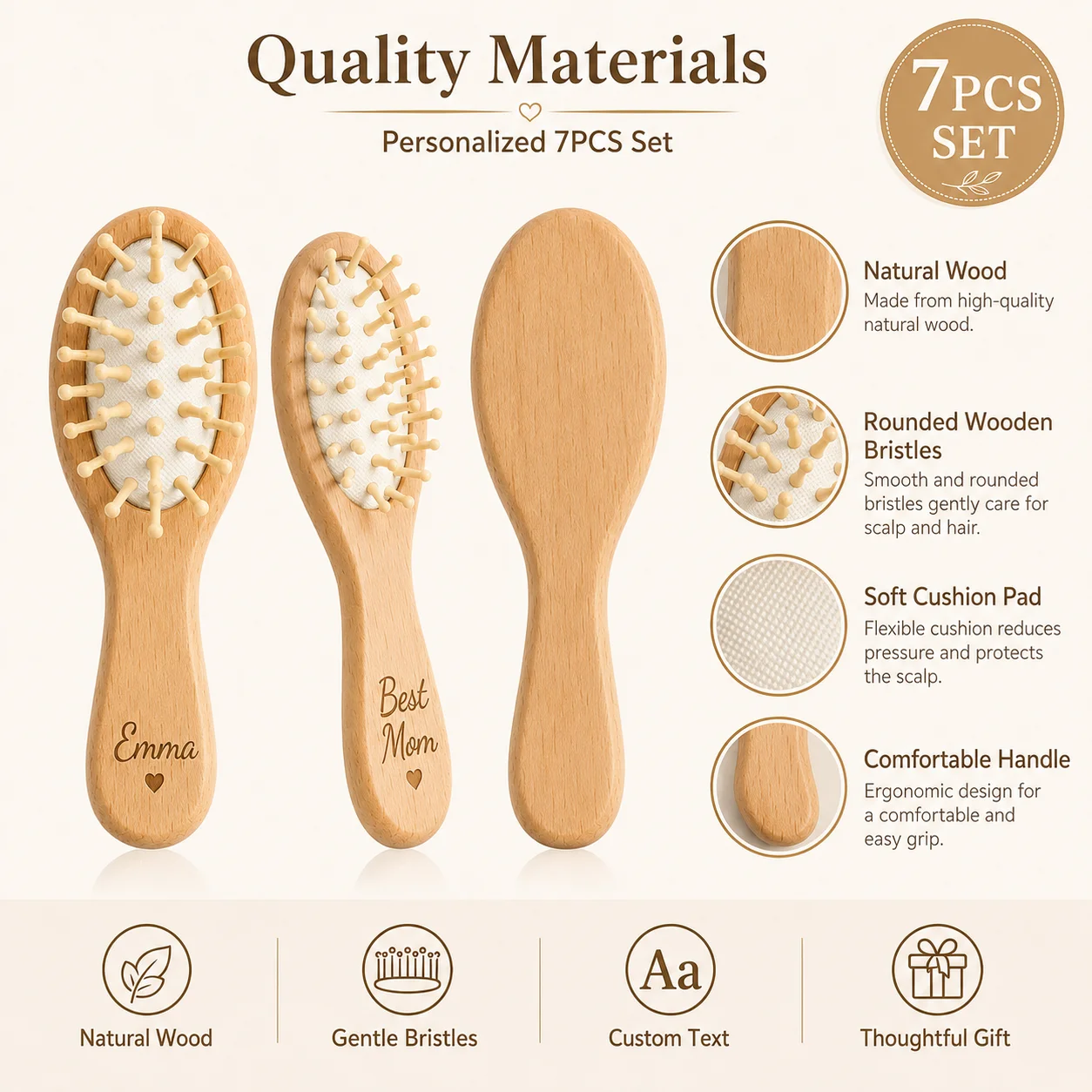7Pcs Custom Wooden Mini Combs - Hair Care Names ulasan dan harga