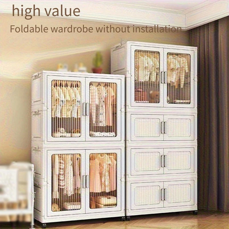 خزانة ملابس قابلة للطي، سعة كبيرة، تخزين قابل للطي، منظم متعدد الوظائف، سهل التجميع، منظم ملابس متنقلة #1