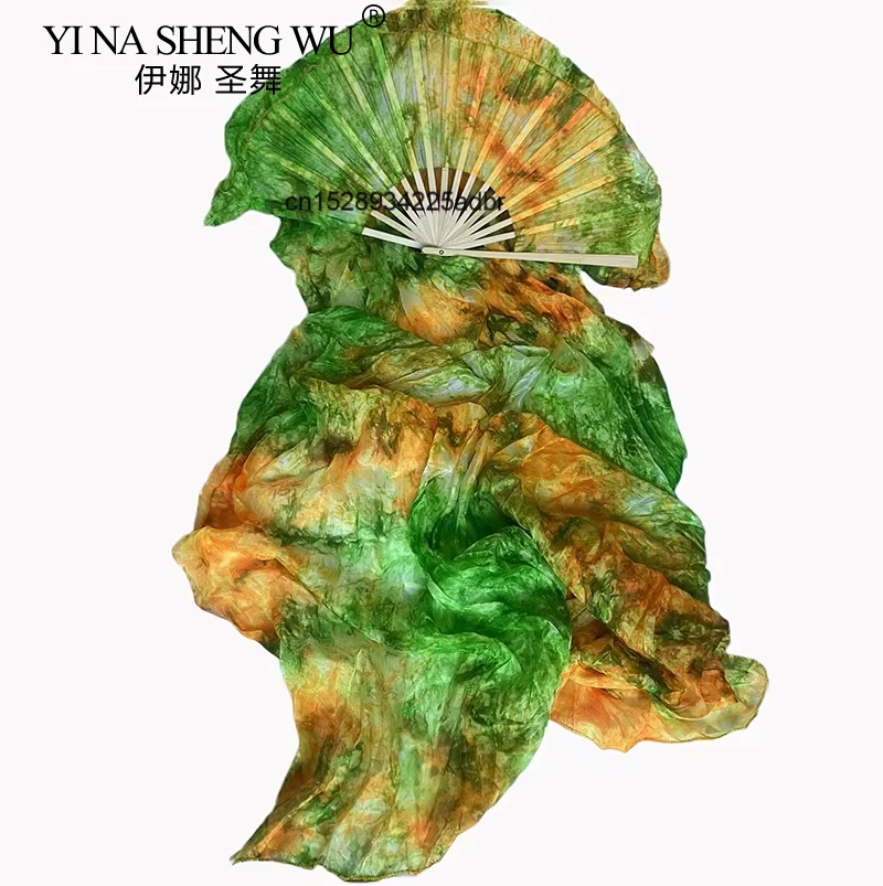 

Профессиональная шелковая вуаль для танца живота, 100% шелковая веерная ручная краска, красочный реквизит для выступлений танцовщицы, удлиненный струящийся 1,8 м