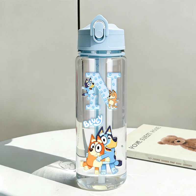 

900ml Blueys Letter A-Z Kids Water Bottle Cute Cartoon Transparent Outdoor Straw Water Cup Large Capacity Boy Girl Sport Bottles