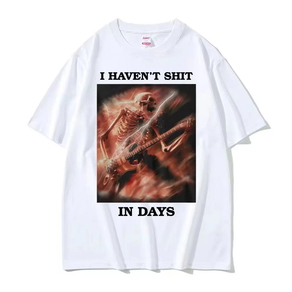 여성용 레트로 고딕 유머러스 티셔츠 코튼 캐주얼 오버사이즈 티셔츠 I Haven't Shit in Days Fun Skull Meme T-shirt 하라주쿠