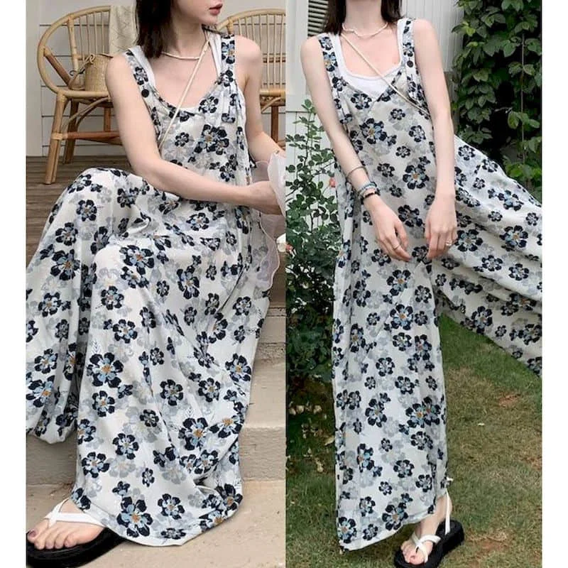 Combinaisons surdimensionnées pour vacances, combishort ample sans manches, décontracté, Style coréen, pantalon à jambes larges élégant, tenue une pièce pour femmes