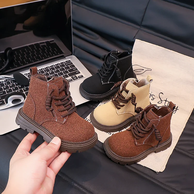 

Children Short Boots Soft Bottom British Style Fashion Kids Ankle Boots Round Toes 2025 Autumn New Girls Leather Boots Versatile