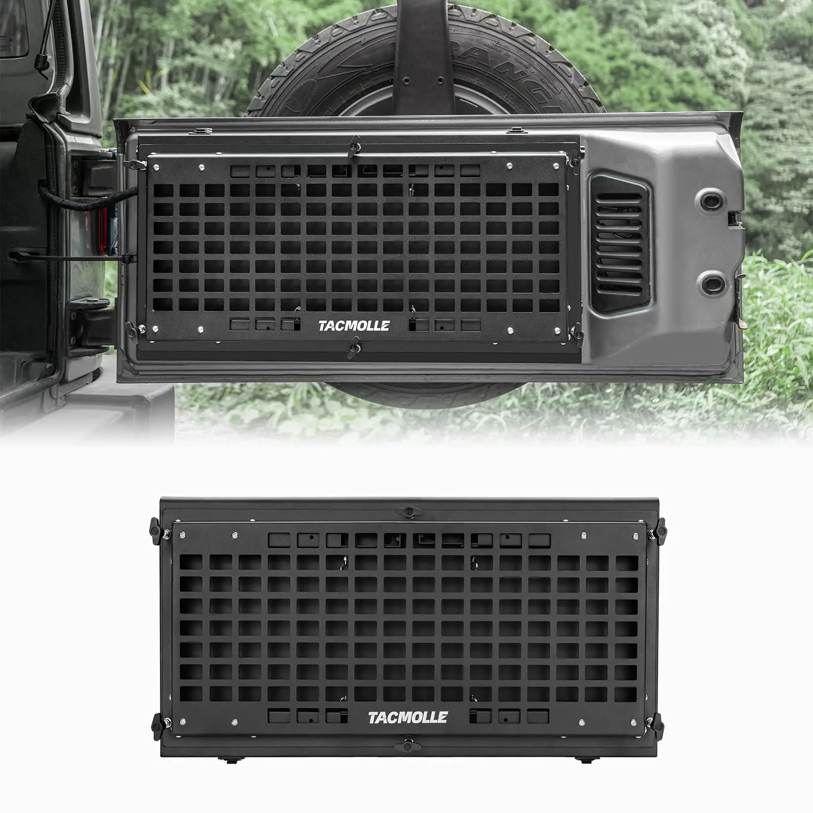 

TACMOLLE Trunk Tailgate Table Cargo Storage Box with Concealed Desk MOLLE Panel For Jeep Wrangler JK JKU / JL JLU 2007-2025