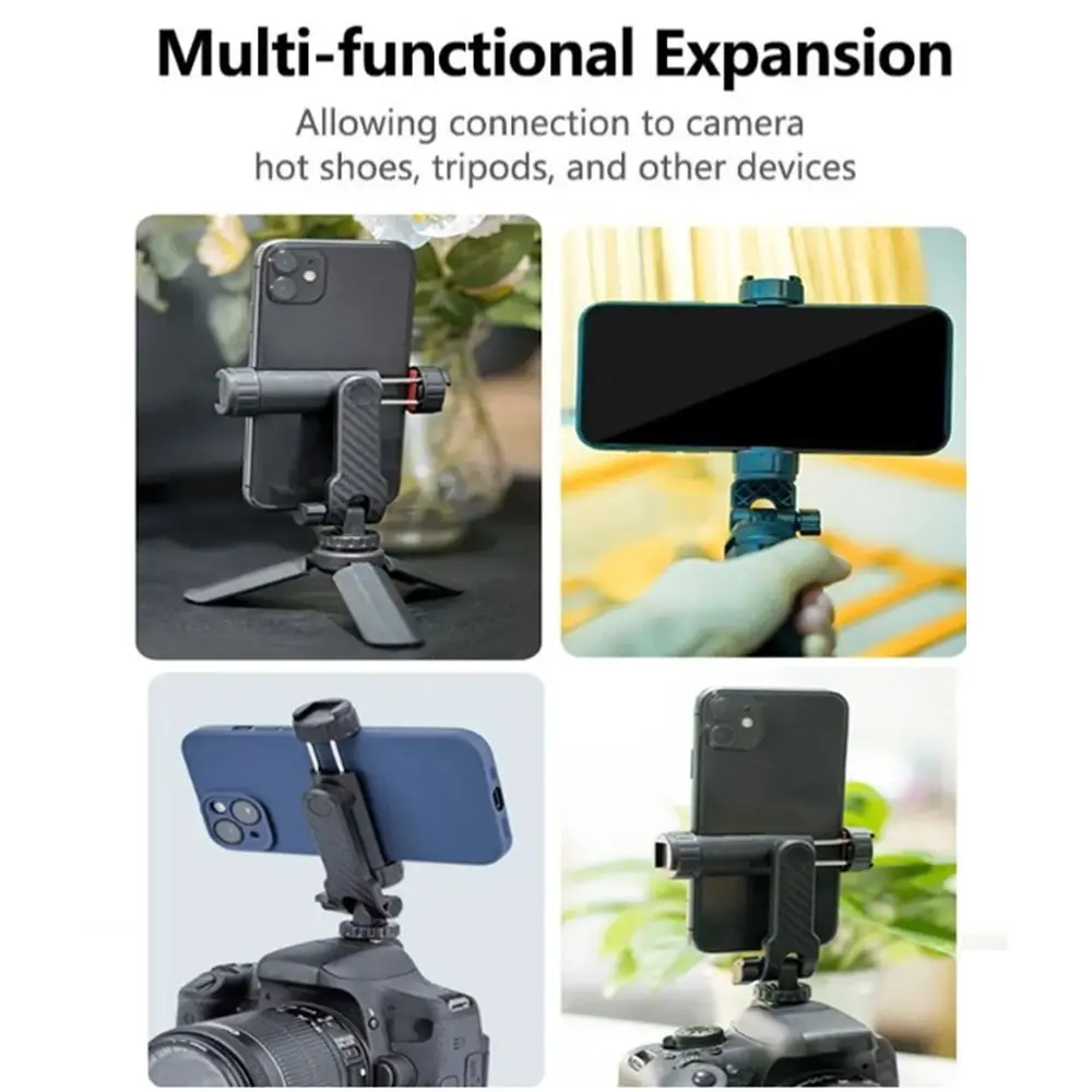 

360° Rotatable Phone Tripod Mount with Dual Cold Shoe Universal Mobile Phone Holder Arm Adjustable Vertical