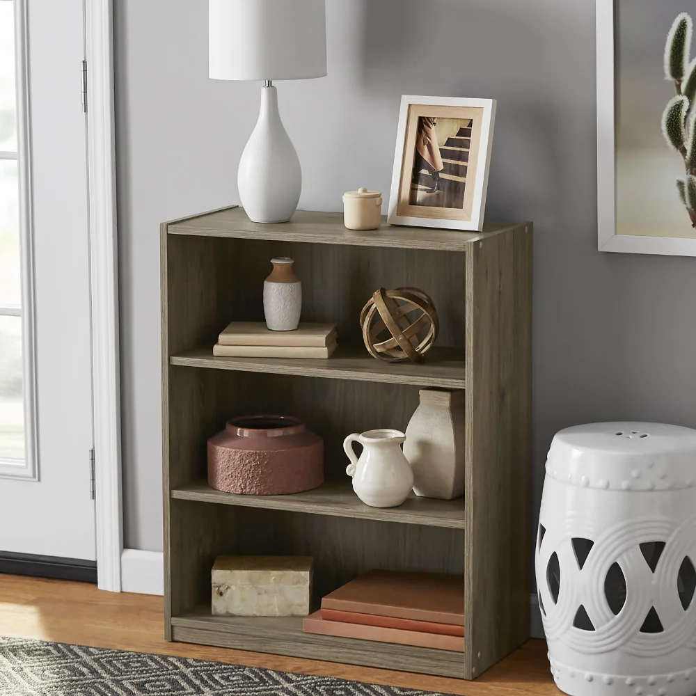 

3-Shelf Bookcase with Adjustable Shelves, Rustic Oak