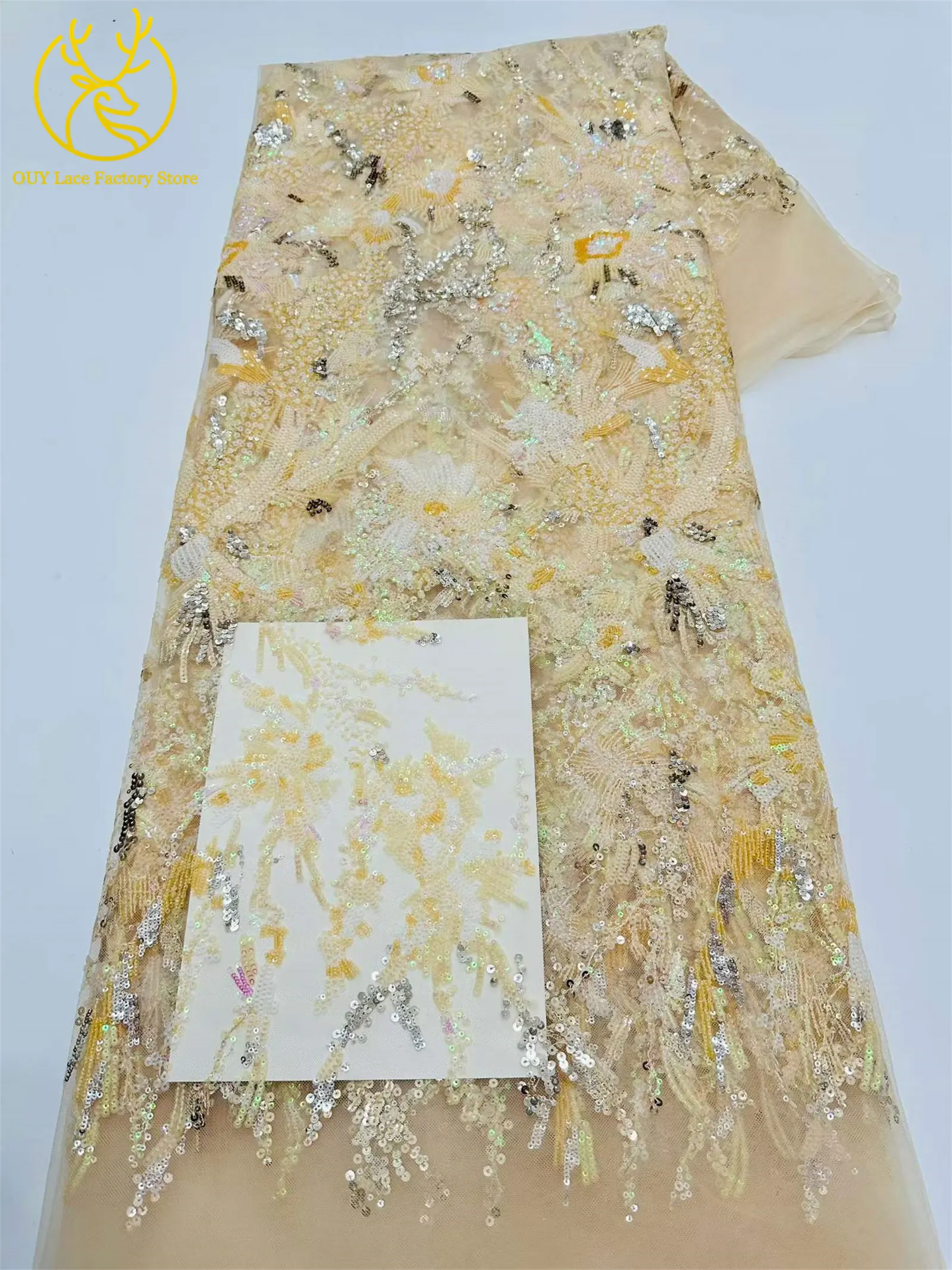 Roter afrikanischer Pailletten-Spitzenstoff, 5 Yards, hochwertiger, eleganter französischer Stickerei-Spitzenstoff für Hochzeits- und Abendkleider zum Nähen – Detail 18