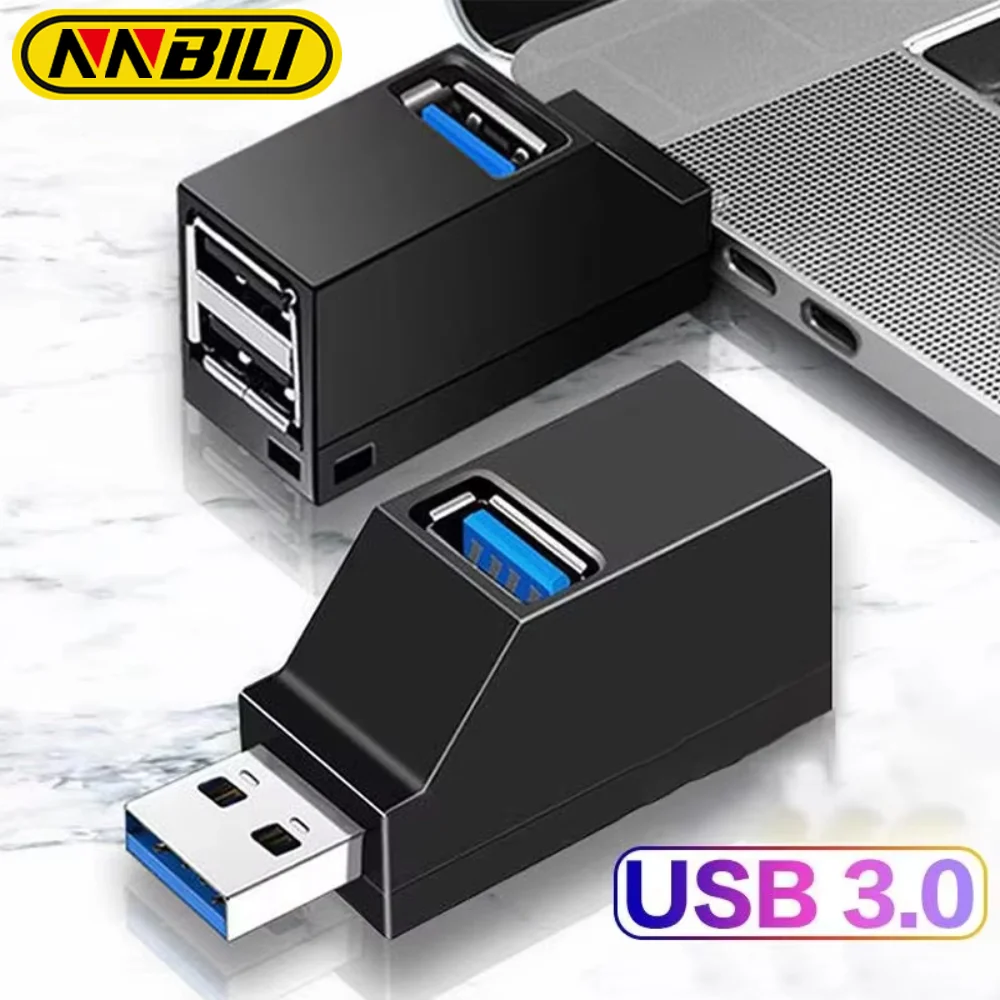 

NNBILI New USB 3.0 HUB Adapter Extender Mini Splitter Box 1 to 3 Ports High Speed USB 3.0 For PC Laptop U Disk Card Reader