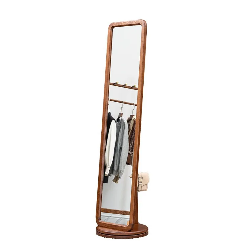 

Full length mirror All solid wood floor to ceiling full length mirror Rotatable coat rack Integrated fitting mirror
