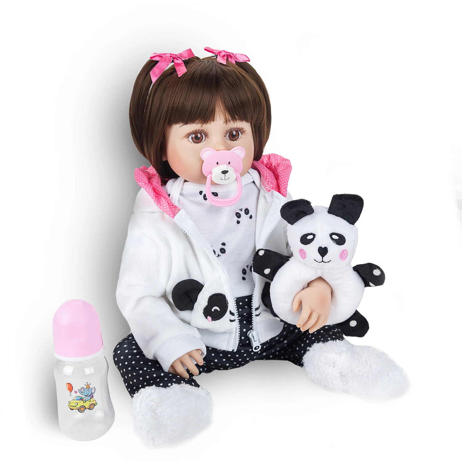 BRASTOY Girl Reborn Panda Doll 48cm جسم سيليكون، الشحن من البرازيل