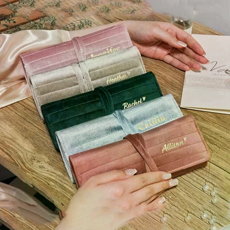 حقيبة مجوهرات مخملية، حقيبة تخزين أقراط باللون الأخضر الداكن، حقيبة تخزين مجوهرات مدمجة كهدية لعرض المنزل #4