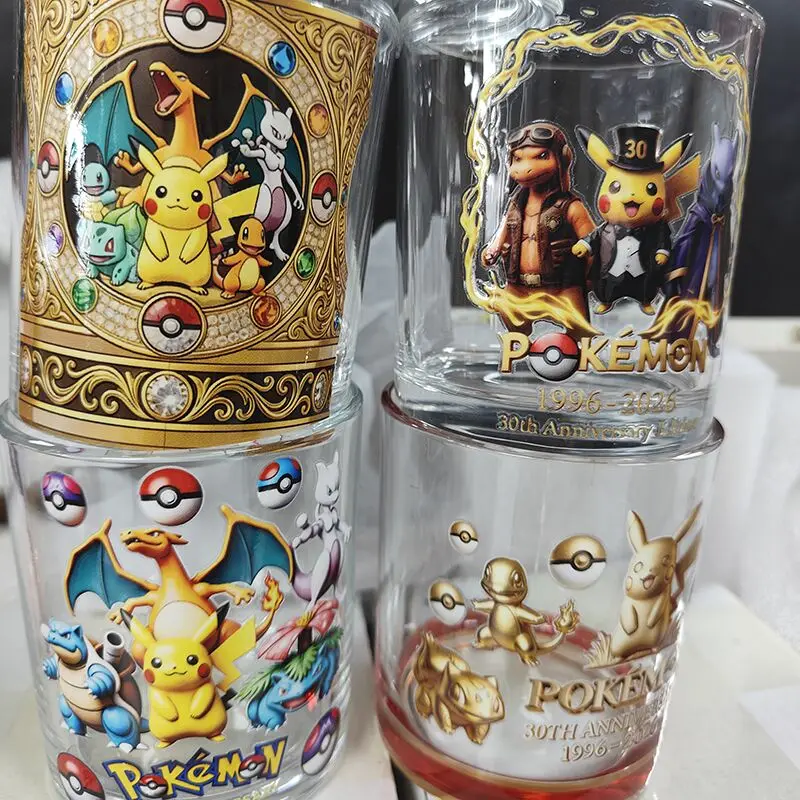 30th Anniversary Pokemon Embossed Tumbler 1996-2026 Transparent Whiskey Glass Practical Drinkware With Gift Box Home