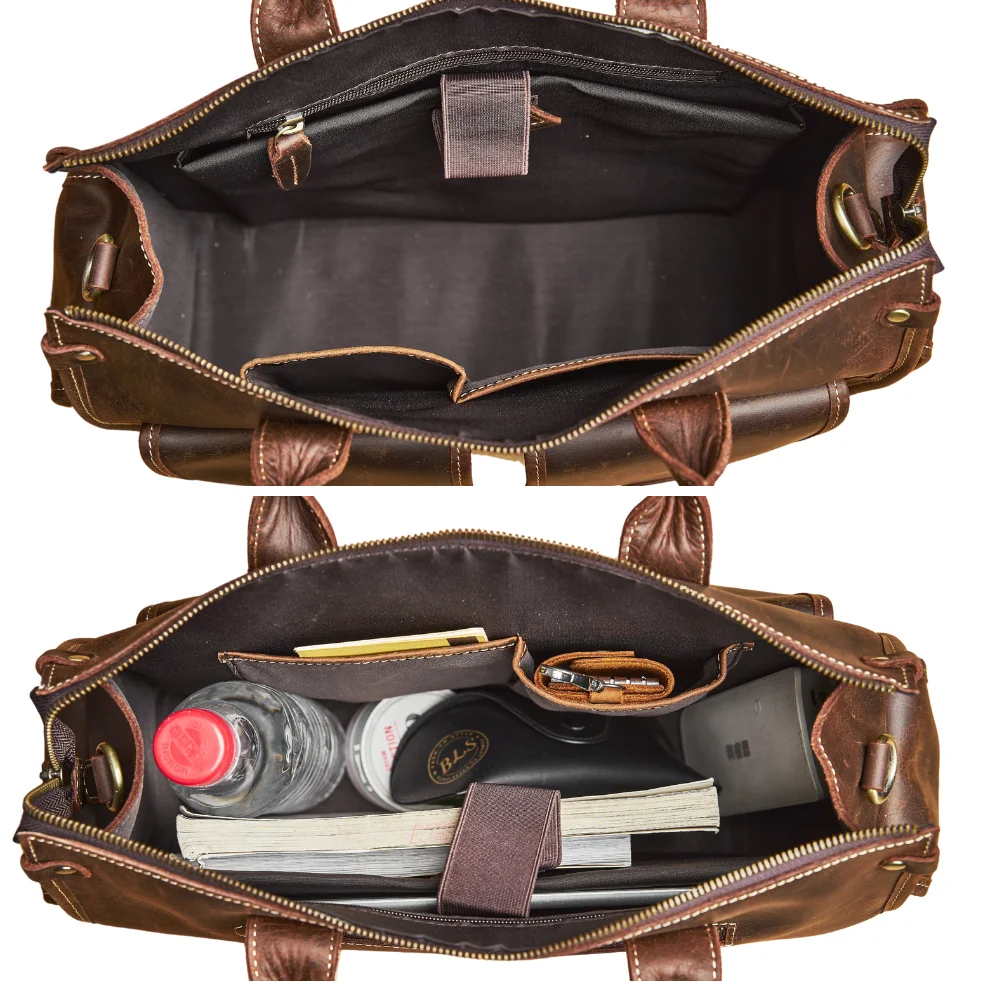 Nupugoo Vintage Echt leder Herren Aktentasche Umhängetasche verrückte Pferd Leder Handtasche mit 16-Zoll-Laptop – Detail 13