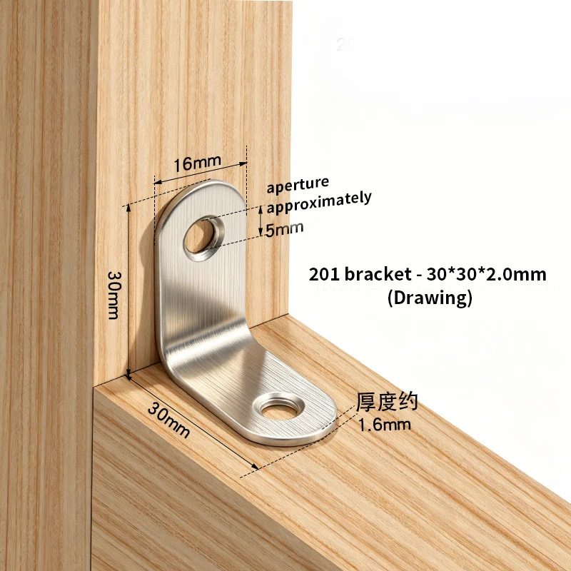 20PCS Black Stainless Steel L Shaped Bracket 90 Degree Right Angle Corner Brackets with Screw for DIY Wood Furniture Cabinet